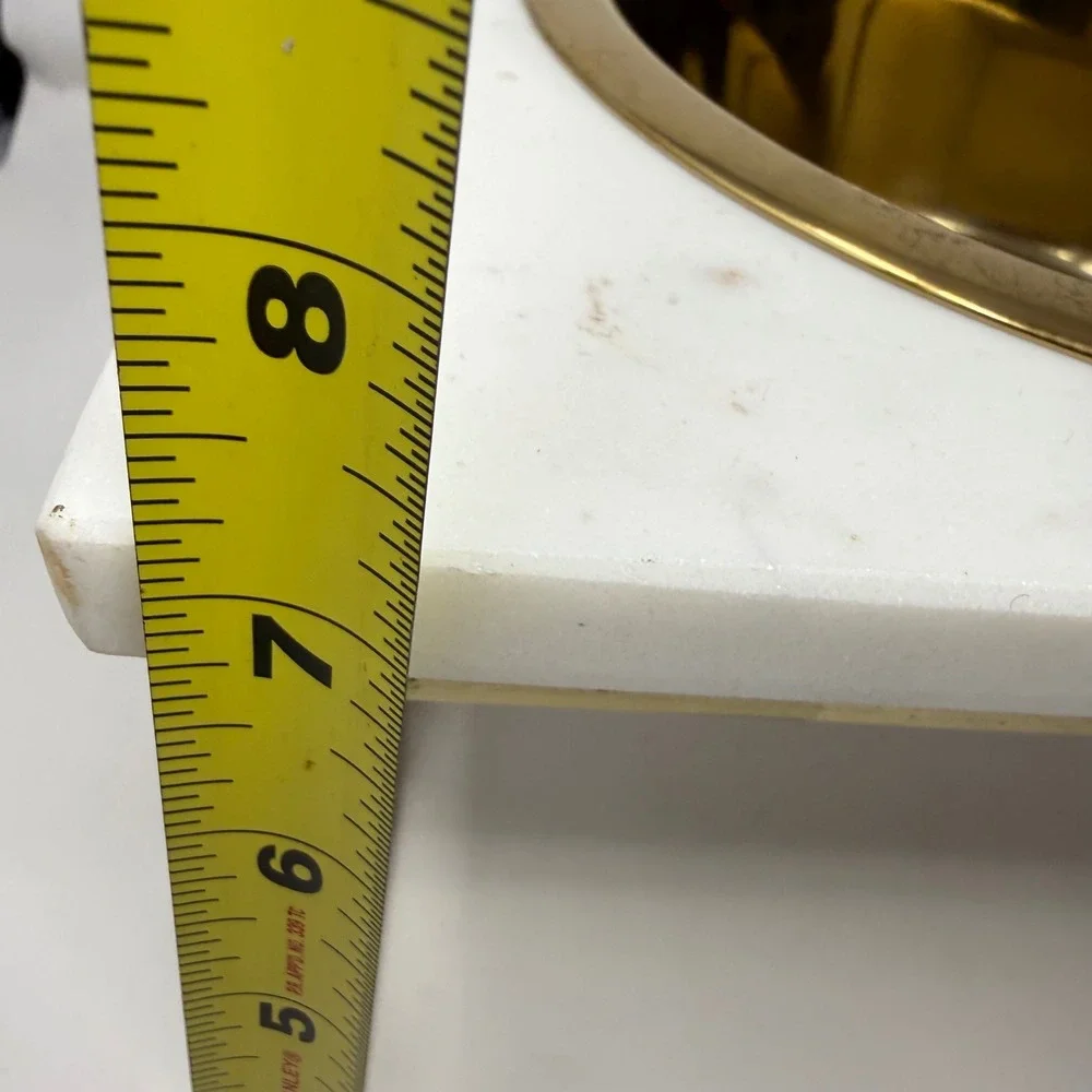 Modern Elevated Pet Feeder White Marble Gold Brass Colored Metal Base Bowls